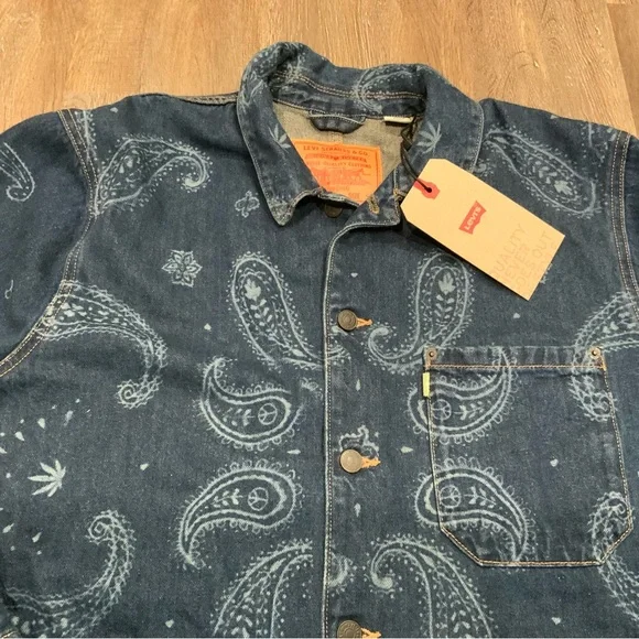 LEVI'S x SNOOP DOGG BLUE PAISLEY/BANDANA 420 HEMP DENIM CHORE JACKET Men's Sz S